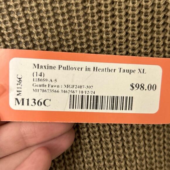 Gentle Fawn Maxine Back Cut Out Crewneck Knit Sweater Heather Taupe New XL - Picture 11 of 15